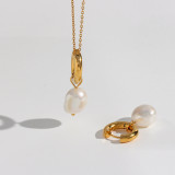 Pendientes geométricos elegantes de acero inoxidable Pendientes de acero inoxidable con incrustaciones de retazos de perlas artificiales