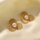 Pendientes con revestimiento irregular de acero inoxidable con flor geométrica retro, 1 par