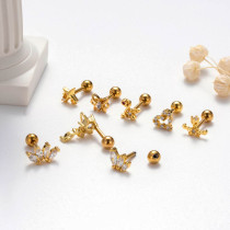 Pendientes de cartílago chapados en oro de 18K con incrustaciones de mariposa en forma de corazón, estilo Simple y dulce, 1 pieza