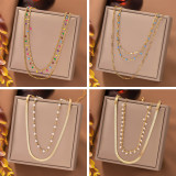 Collares en capas con revestimiento de perlas esmaltadas de acero de titanio redondo informal estilo IG