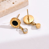 Pendientes colgantes chapados en oro de 14K, elegantes, redondos, de acero inoxidable, con incrustaciones de diamantes de imitación acrílicos, estilo Vintage, 1 par