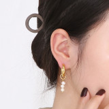 1 par de pendientes colgantes de acero inoxidable chapados en perlas redondas estilo francés estilo Vintage