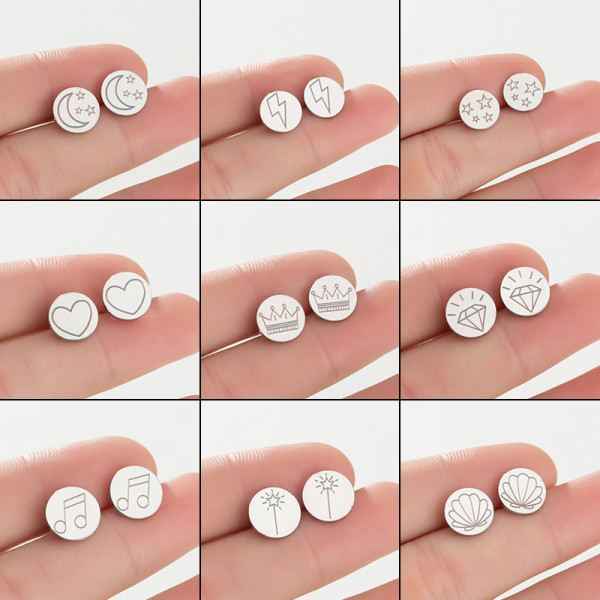 1 par de pendientes redondos de estilo Simple con forma de estrella y Luna, chapados en acero inoxidable