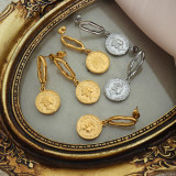 1 par de pendientes colgantes chapados en oro de 18 quilates de acero titanio redondo estilo vintage