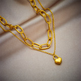 Collares de doble capa chapados en oro de 18K chapados en capas de acero titanio con forma de corazón de estilo coreano retro
