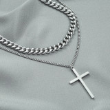 Diseño de moda Sentido Celebridad de Internet Mismo estilo Personalidad Cruz Doble capa Collar gemelo Todo fósforo Suéter frío Accesorios de cadena