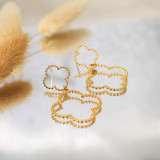 1 par de pendientes colgantes chapados en oro de 18 quilates de acero inoxidable con revestimiento de trébol de cuatro hojas estilo francés de vacaciones estilo IG