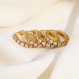 1 par de pendientes chapados en oro de 18 quilates con incrustaciones ovaladas redondas y elegantes de acero inoxidable para mujer
