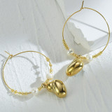 1 par de pendientes chapados en perlas con cuentas de acero inoxidable con concha de playa