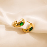 Pendientes colgantes de circonita con incrustaciones chapadas en oro de acero inoxidable cuadrado en forma de C a la moda, 1 par