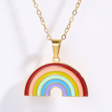 Collar con colgante chapado en oro de 18 quilates con revestimiento de esmalte de acero inoxidable Sweet Rainbow
