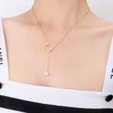 Collar con colgante de estrella y luna de moda, joyería chapada en acero de titanio de 18k al por mayor