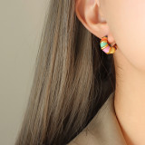 Pendientes De Esmalte De Acero De Titanio Con Bloques De Color De Moda 1 Par