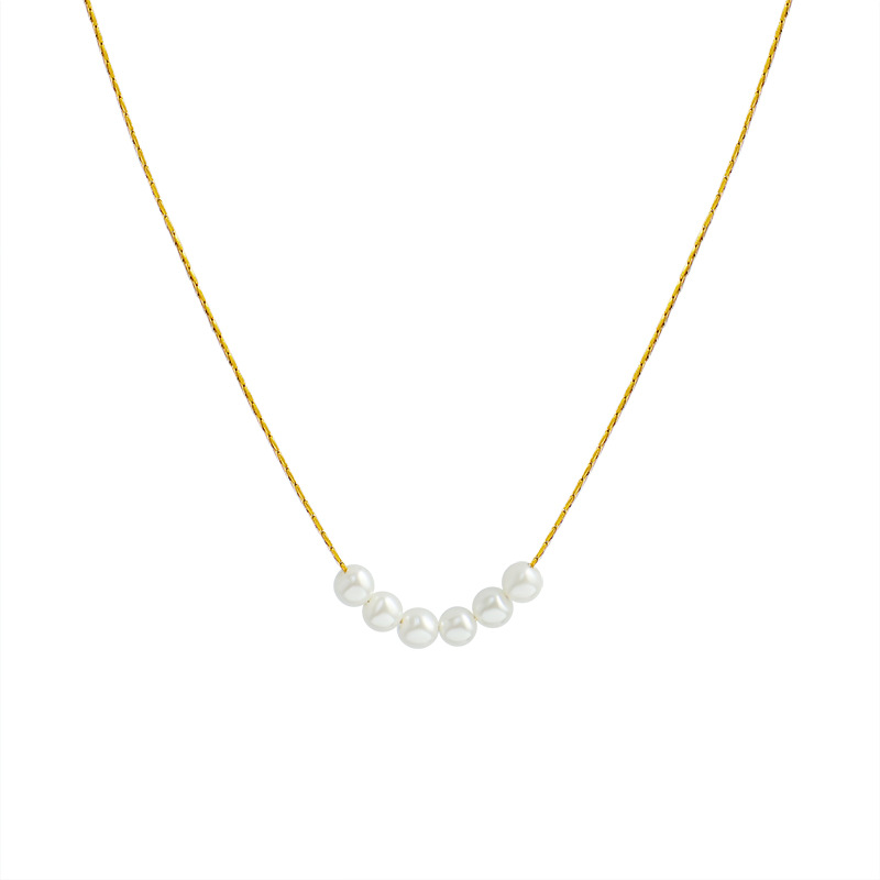 Collar de acero de titanio con joyería de cadena de clavícula de perlas simples