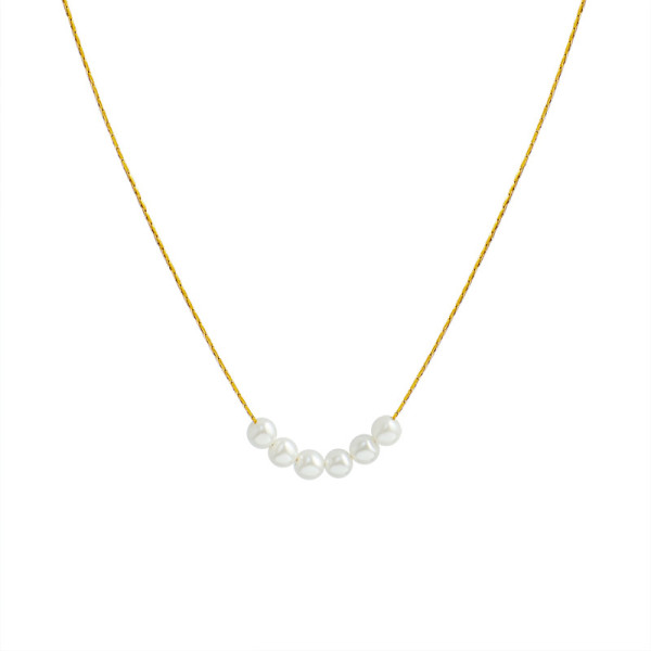 Collar de acero de titanio con joyería de cadena de clavícula de perlas simples