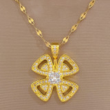 Collar con colgante de diamantes de imitación con incrustaciones de cobre y acero de titanio geométrico a la moda