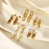 Pendientes simples de acero de titanio, pendientes largos de cadena cubana, joyería de oro de 18k para mujer