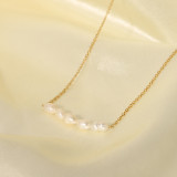 Collar chapado en oro de 18 quilates con perlas de agua dulce de acero inoxidable geométrico de estilo vintage