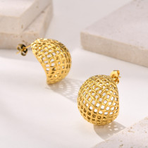 1 par de pendientes de aro chapados en oro de 18 quilates de acero inoxidable artístico de estilo francés de estilo vintage