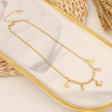 Collar Con Colgante De Circón Chapado En Oro De Acero Inoxidable Con Ojo Redondo De Moda, 1 Pieza