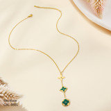 Estilo clásico retro Trébol de cuatro hojas Forma de corazón Número romano Chapado en acero inoxidable Incrustaciones de diamantes de imitación Chapado en oro rosa Chapado en oro Collar chapado en plata