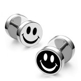 Pendientes de acero inoxidable esmaltados con cara sonriente de moda, 1 par