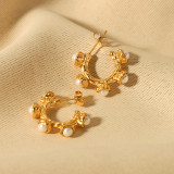 1 par de pendientes chapados en oro de 18 quilates con incrustaciones de perlas de acero inoxidable estilo nórdico estilo IG