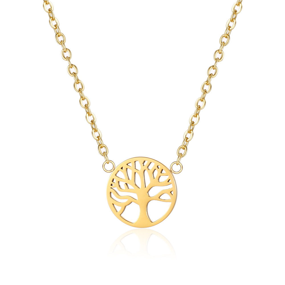 Collar con colgante de oro con incrustaciones de acero titanio y árbol de estilo simple, 1 pieza