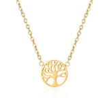 Collar con colgante de oro con incrustaciones de acero titanio y árbol de estilo simple, 1 pieza