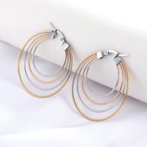 Pendientes De Acero Inoxidable De 18 Quilates Galvanizados Geométricos Redondos Tricolores Simples De Moda