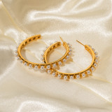 1 par de pendientes chapados en oro de 18 quilates con incrustaciones de perlas de acero inoxidable estilo clásico estilo IG