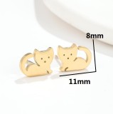 Pendientes chapados en acero inoxidable con diseño de búho y gato en forma de corazón, 1 par