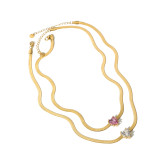 1 Uds. Cadena colgante de circón con incrustaciones en forma de corazón de oro de 18K chapada en acero inoxidable como collar plano de serpiente para mujer