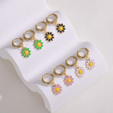 Pendientes de acero inoxidable para mujer, flores de color aceite, gota de nueva moda