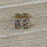 Pendientes chapados en oro de 14K con incrustaciones de cobre y circonita, elegantes y lujosos, estilo clásico, con letras asimétricas, 1 par