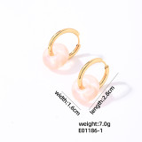 1 par de pendientes chapados en oro de acero inoxidable redondos de estilo sencillo y dulce