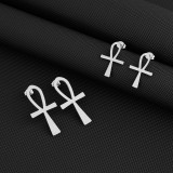 1 par de pendientes de acero inoxidable chapados en oro de 18 quilates con revestimiento cruzado de estilo Simple Hip-Hop