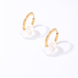 1 par de pendientes chapados en oro de acero inoxidable redondos de estilo sencillo y dulce