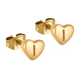 1 par de pendientes chapados en oro de 18 quilates de acero inoxidable con forma de corazón y letras de estilo sencillo