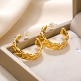 1 par de pendientes chapados en oro de 18 quilates de acero inoxidable con volantes plisados ​​chapados en Color sólido estilo Retro Simple