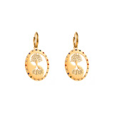 1 par de pendientes de gota chapados en oro con incrustaciones de diamantes de imitación chapados en acero inoxidable y ojo de árbol artístico