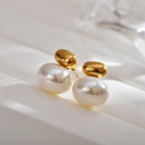 1 par de pendientes de circonita con perlas de acero inoxidable con incrustaciones geométricas para mujer