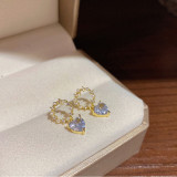 1 par de pendientes colgantes de circonita con perlas de acero inoxidable con incrustaciones en forma de corazón de estilo Simple y dulce