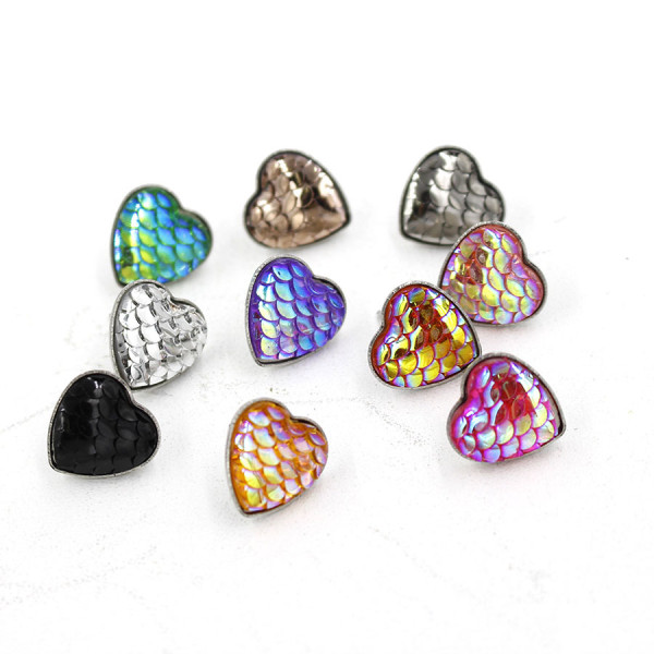 1 par de pendientes de acero inoxidable de Metal con escamas de pescado en forma de corazón dulce