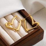1 par de pendientes de aro chapados en oro de 18 quilates de acero inoxidable con forma de corazón redondo estilo IG