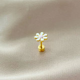 Pendientes tipo botón de acero inoxidable con esmalte floral de estilo simple de 1 pieza