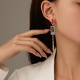 Pendientes chapados en plata y oro con incrustaciones de cara sonriente, cuadrados y redondos, elegantes, de negocios, 1 par