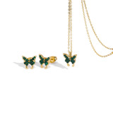 Collar con colgante chapado en oro de 18 quilates con incrustaciones de diamante artificial y mariposa de estilo simple y romántico