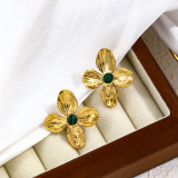 1 par de pendientes de piedra Natural con perlas artificiales de acero inoxidable esmaltadas con flores y mariposas estilo IG