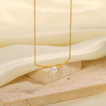 Collar geométrico elegante de perlas artificiales chapado en acero inoxidable